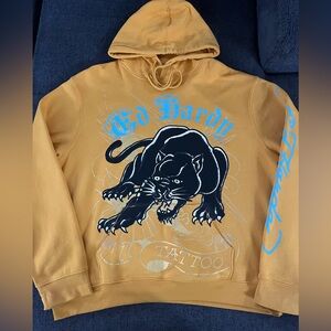 Ed Hardy Men's Gold Hoodie with Panther Design